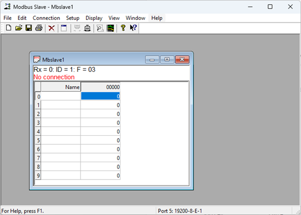 Modbus Slave main window