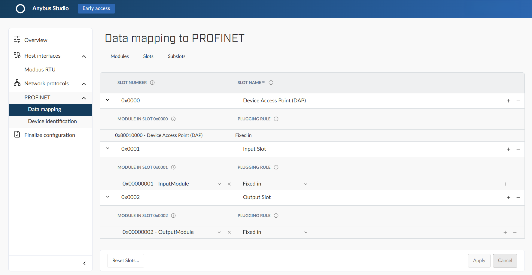 PROFINET Slots example
