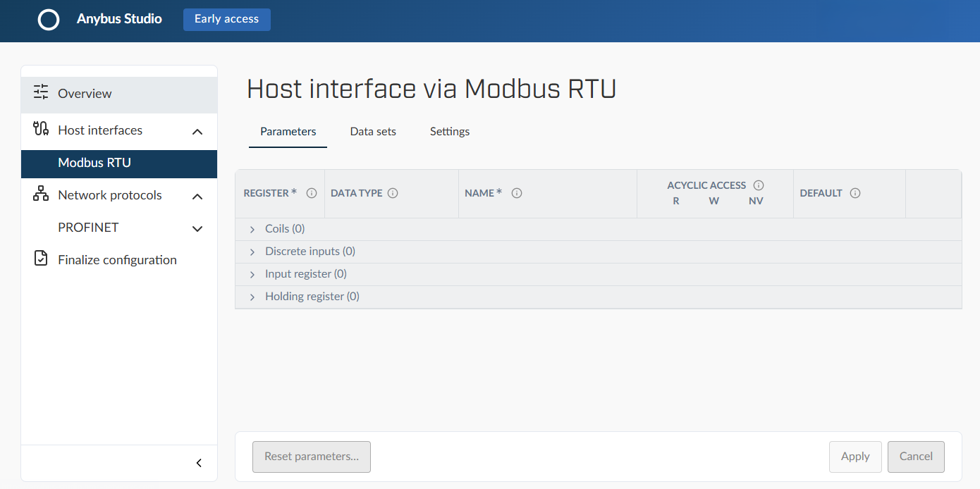 Host interface via Modbus RTU