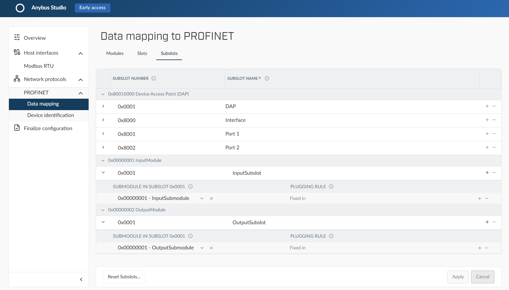 PROFINET Subslots example