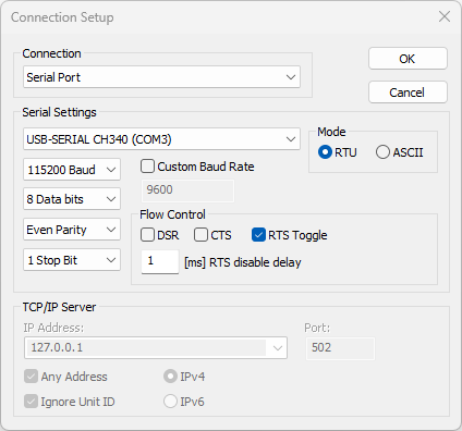 Connection Setup window