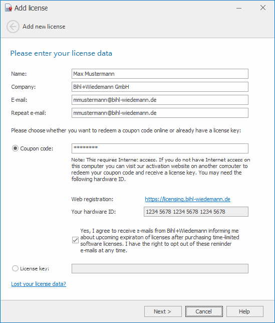 Add license window