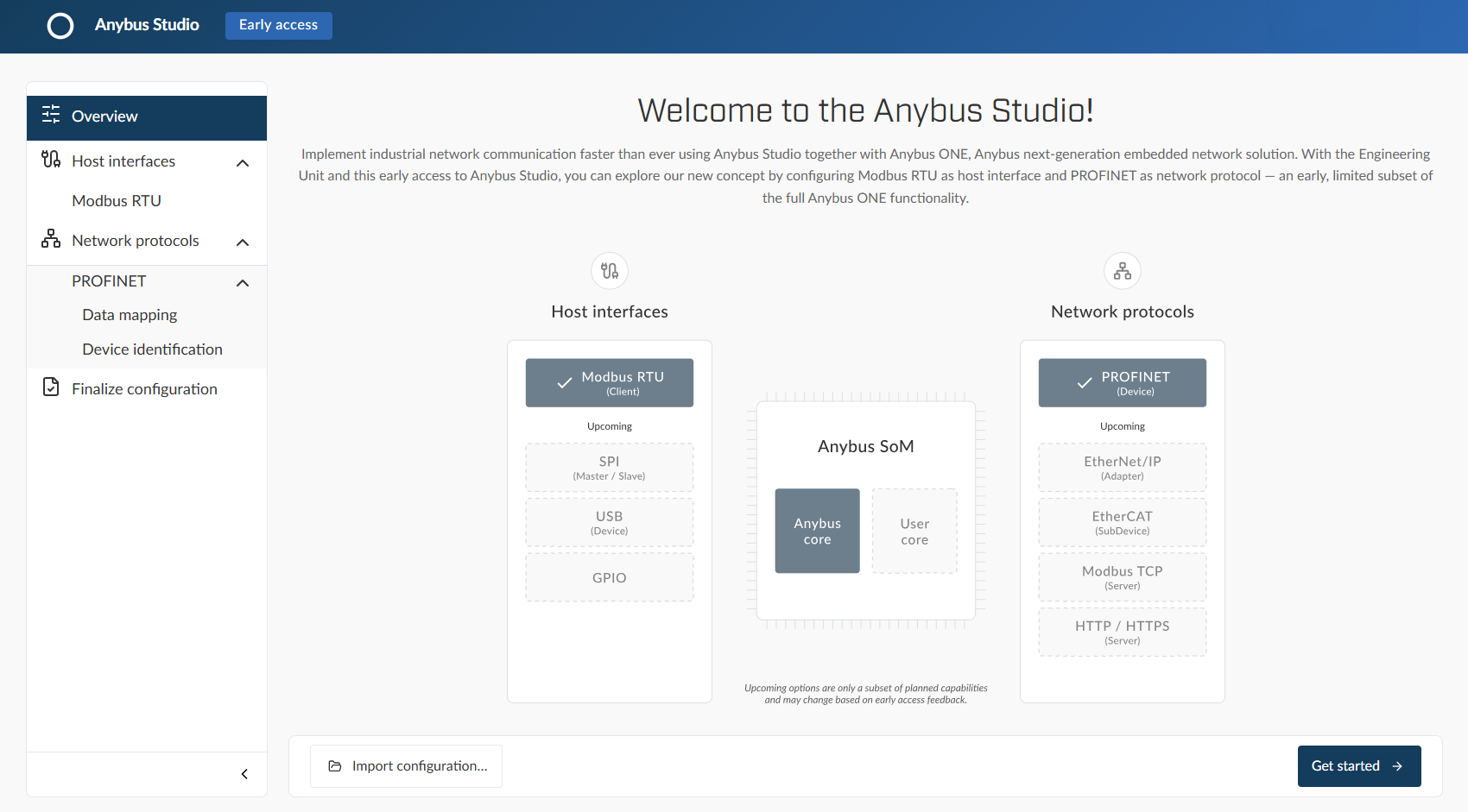 Anybus Studio Overview page