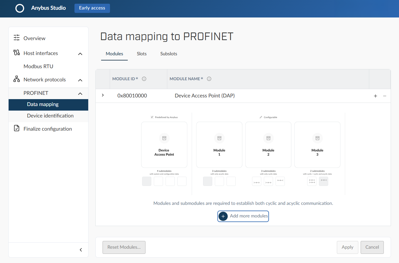 Network protocols > Data mapping to PROFINET page