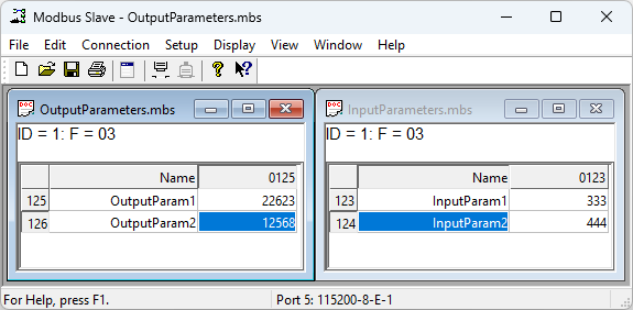 Modbus Slave - OutputRegsDemo.mbs and InputRegsDemo.mbs