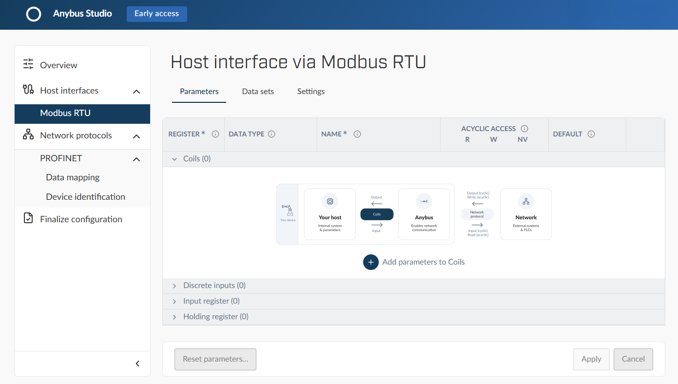 Host interfaces > Modbus RTU page