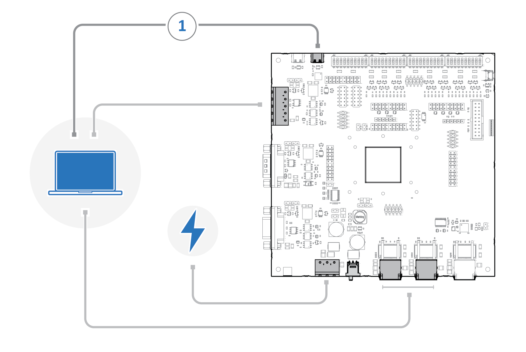Evaluation Board connected to UART1 and power