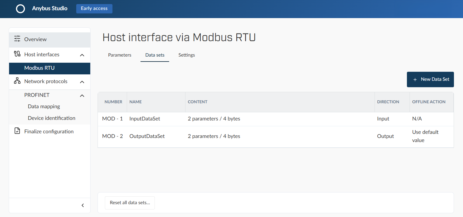 Modbus RTU Data sets example